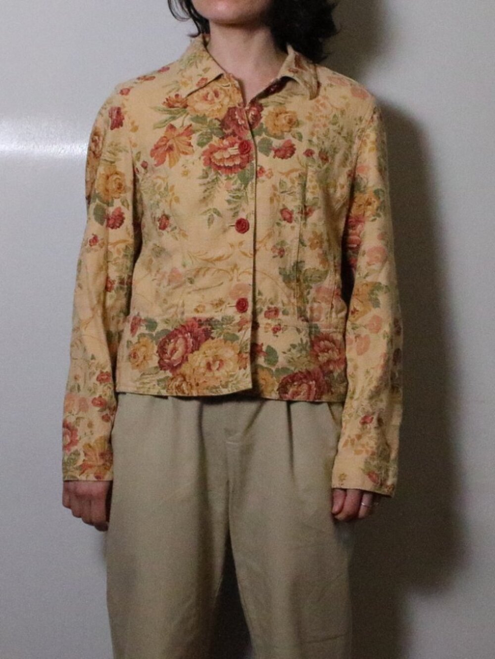 Vintage Coldwater Creek Floral Linen Blend Jacket XS